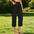 thumbnail image 5 of cocolona Womens Summer Casual High Waist Plus Size Capri Pants Elastic Waist Straight Wide Leg Cropped Pants with Pockets, 5 of 5