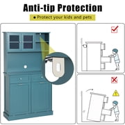 KIGOTY Kitchen Trash Cabinet, Double Tilt Out Trash Can Cabinet with Countertop and Drawer, Free-Standing Pet Proof Recycling Cabinet Garbage Can Holder (67H,Blue)
