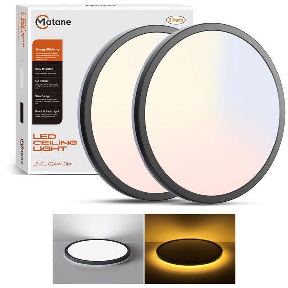 Matane Ensemble de 2 Plafonniers DEL Encastrés avec Veilleuse, 12 Po 24 W 2400 Lm 3000 K/4000 K/5000 K Sélectionnables, DEL à Intensité Réglable