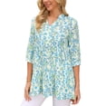 thumbnail image 4 of INSPIRE CHIC Women's 3/4 Sleeve Shirt Floral Print V Neck Tiered Ruffle Dressy Casual Beach Tunic Blouses L Beige, 4 of 5