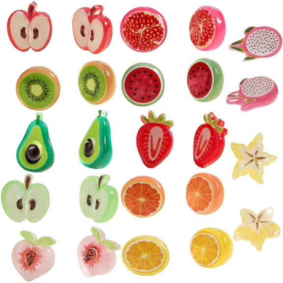 12 Pairs Cute Fruits Stud Earrings Set 3D Strawberry Apple Orange Lemon Plastic Post Earrings Studs with Earring Backings for Women Sensitive Ears