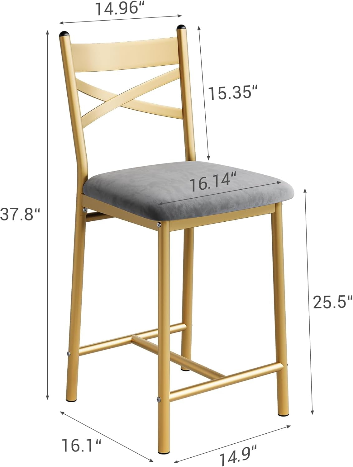 Twister.CK Bar Stools Set of 4, Faux Leather Upholstered Bar Chair with Back & Footrest & Thick Cushion, Counter Height Bar Stools for Kitchen Island Apartment, Golden
