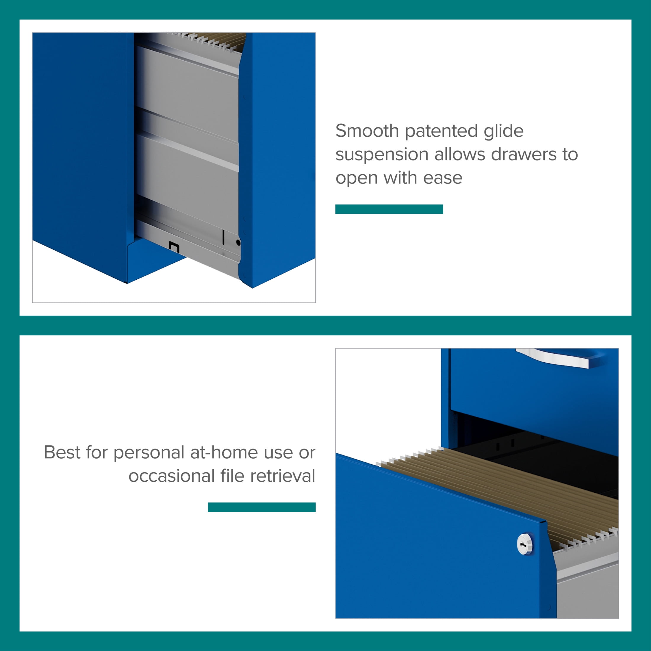 Space Solutions 18" Deep 2 Drawer Letter Width Vertical File Cabinet, Blue