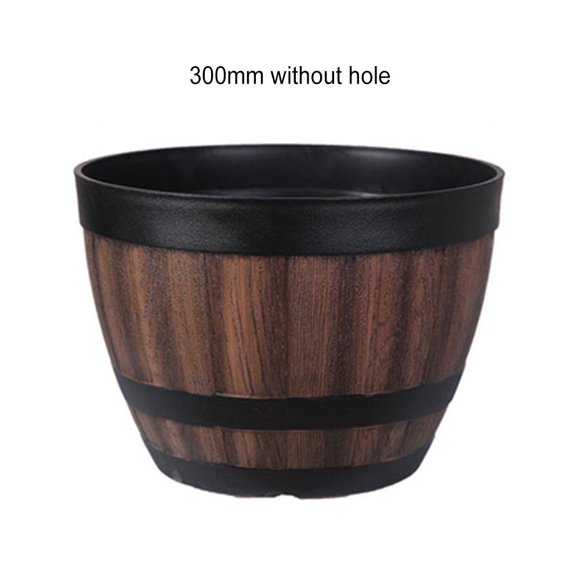 Resin Whiskey Barrel Flower Pot Planter Vintage Style Indoor Outdoor Garden Yard Patio