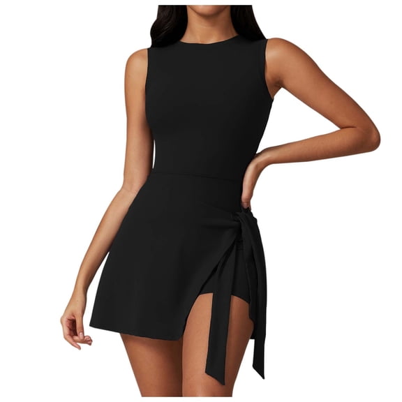 DHFJKG Tennis Dresses For Women Athletic Dress With Built In Shorts Sleeveless Casual Fitness Mini Dress Gym Sportswear Trendy Dresses