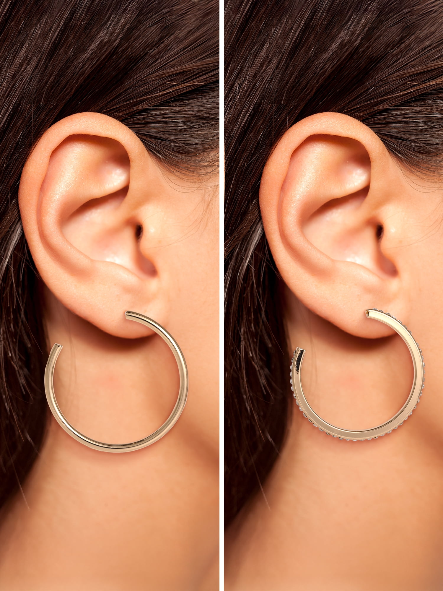 Jessica Simpson Gold-Tone and Cubic Zirconia Hoop Earrings 2-Pair Set for Women