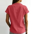 thumbnail image 4 of Women's Bow Tie V Neck Short Sleeve Blouse Casual Linen Tunic Tops Summer Outfit Loose Fit Flowy Work Office Streetwear Vacation Red S, 4 of 4