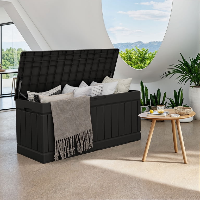 Vineego Classic Outdoor Weatherproof 82 gal Resin Deck Box, Black