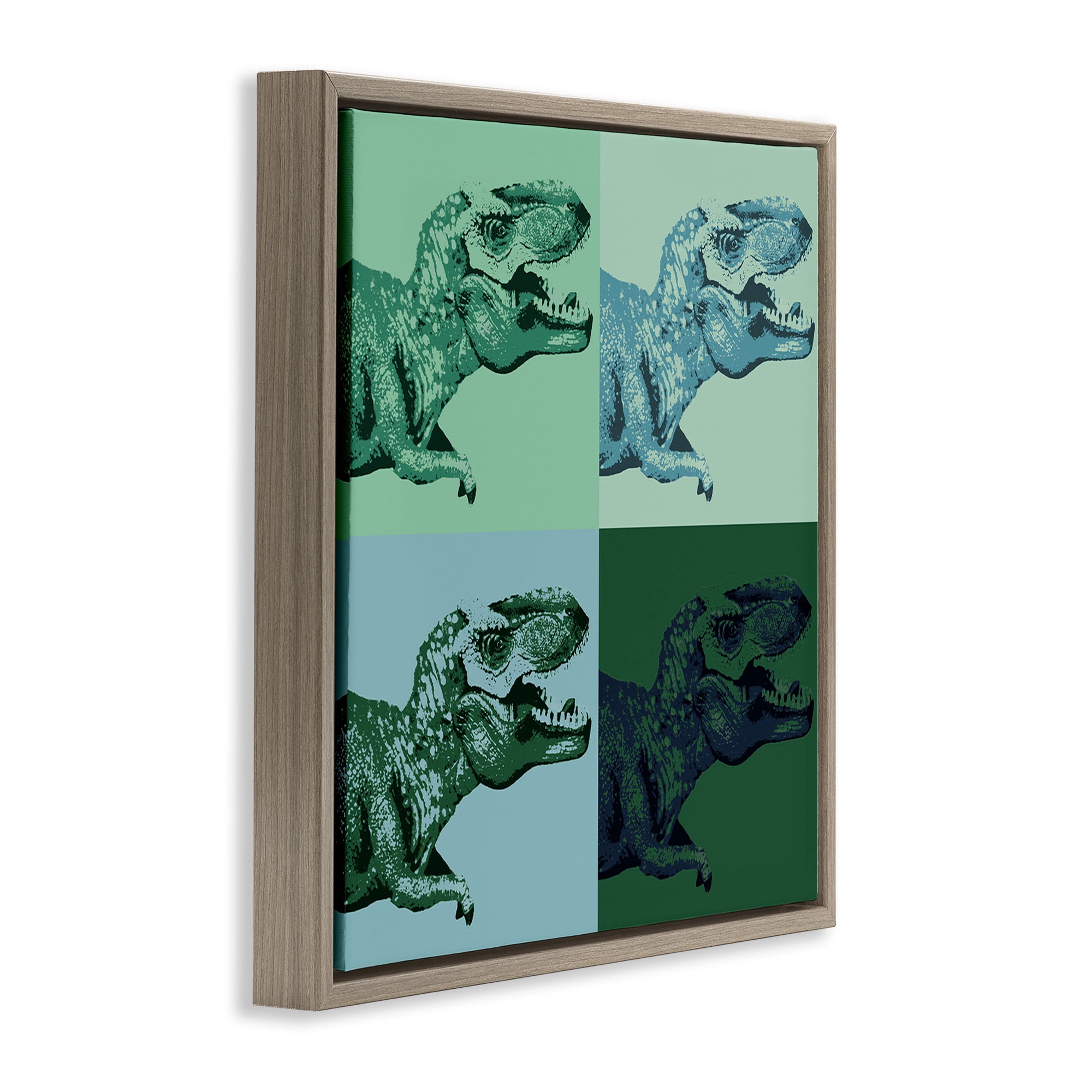 Stupell Industries Vintage Roaring T-Rex Dinosaur Animals & Insects Painting Brown Floater Framed Canvas Art Print Wall Art, 18 x 18