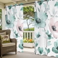 thumbnail image 5 of Vintage Teal Outdoor Curtains for Patio Waterproof, Pink Floral Watercolor Blossom Flowers Abstract Grommet Curtains for Porch Outside Privacy Drape for Gazebo Garden Pergola, 2 Panels, 54x95in, 5 of 9