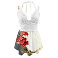 thumbnail image 4 of Womens Clearance under $10 2025 Clearance! asdoklhq Womens Plus Size Tops,Women's Lace Patchwork Printed Vest Sleeveless Blouse Suspenders Tops, 4 of 5