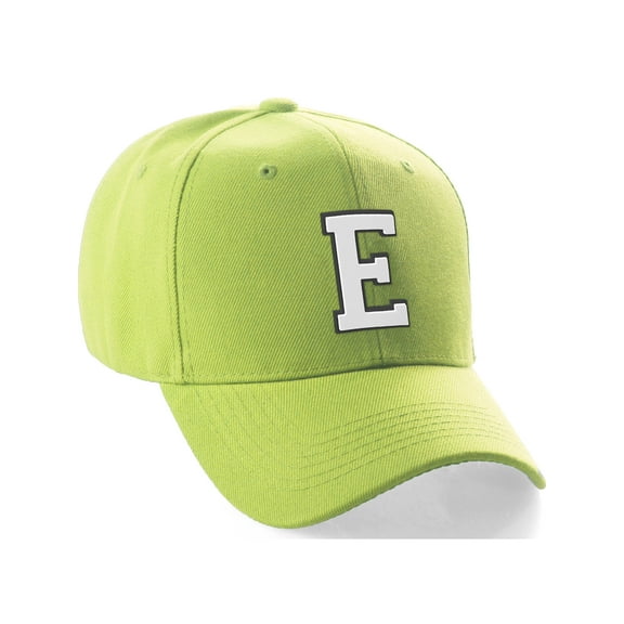 Daxton Classic Baseball Hat Custom A to Z Initial Team Black White Letter, Lime Cap Letter E