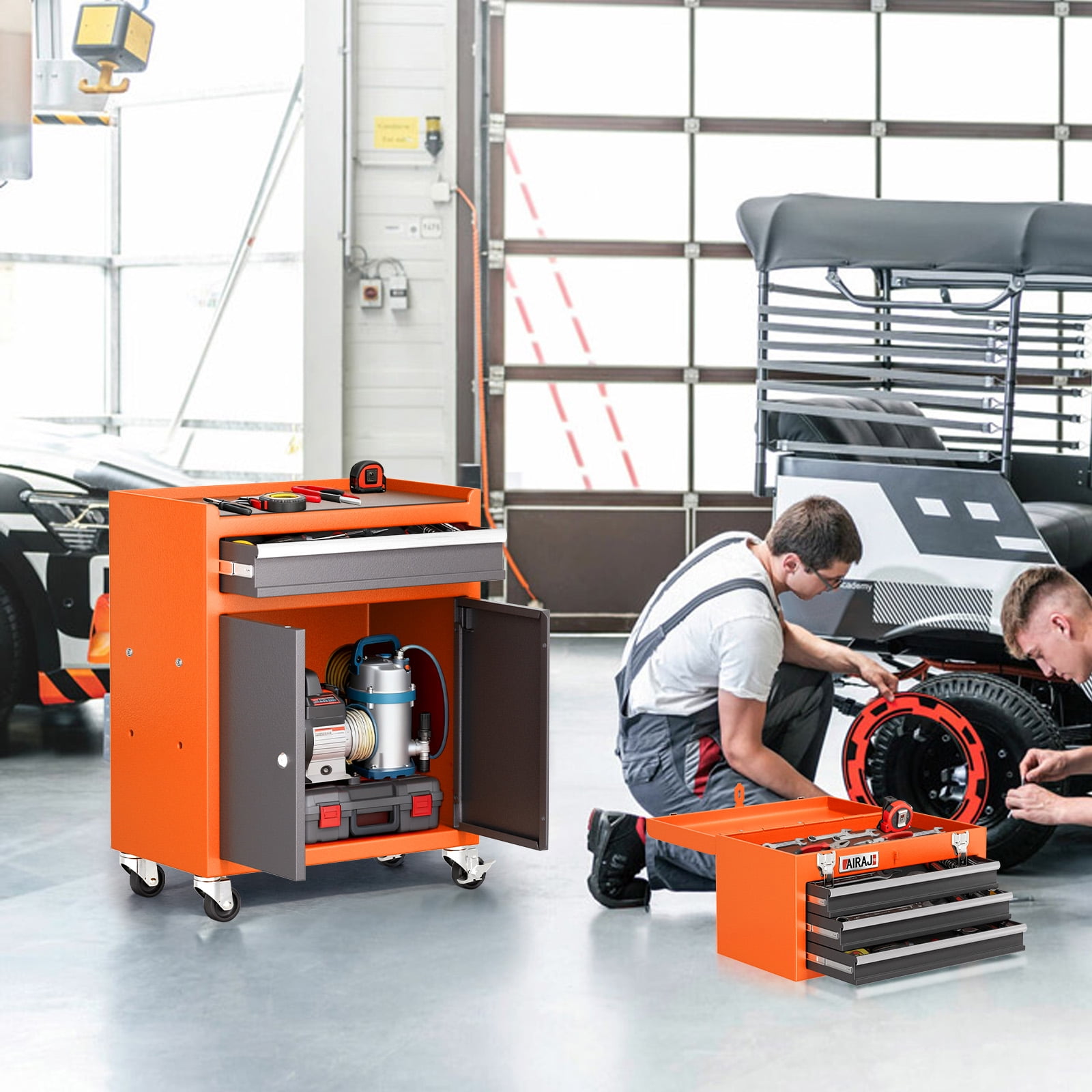 AIRAJ 40" 6-Drawer Rolling Tool Chest | Orange Metal Garage Storage Cabinet with Wheels & Detachable Tool Box Top