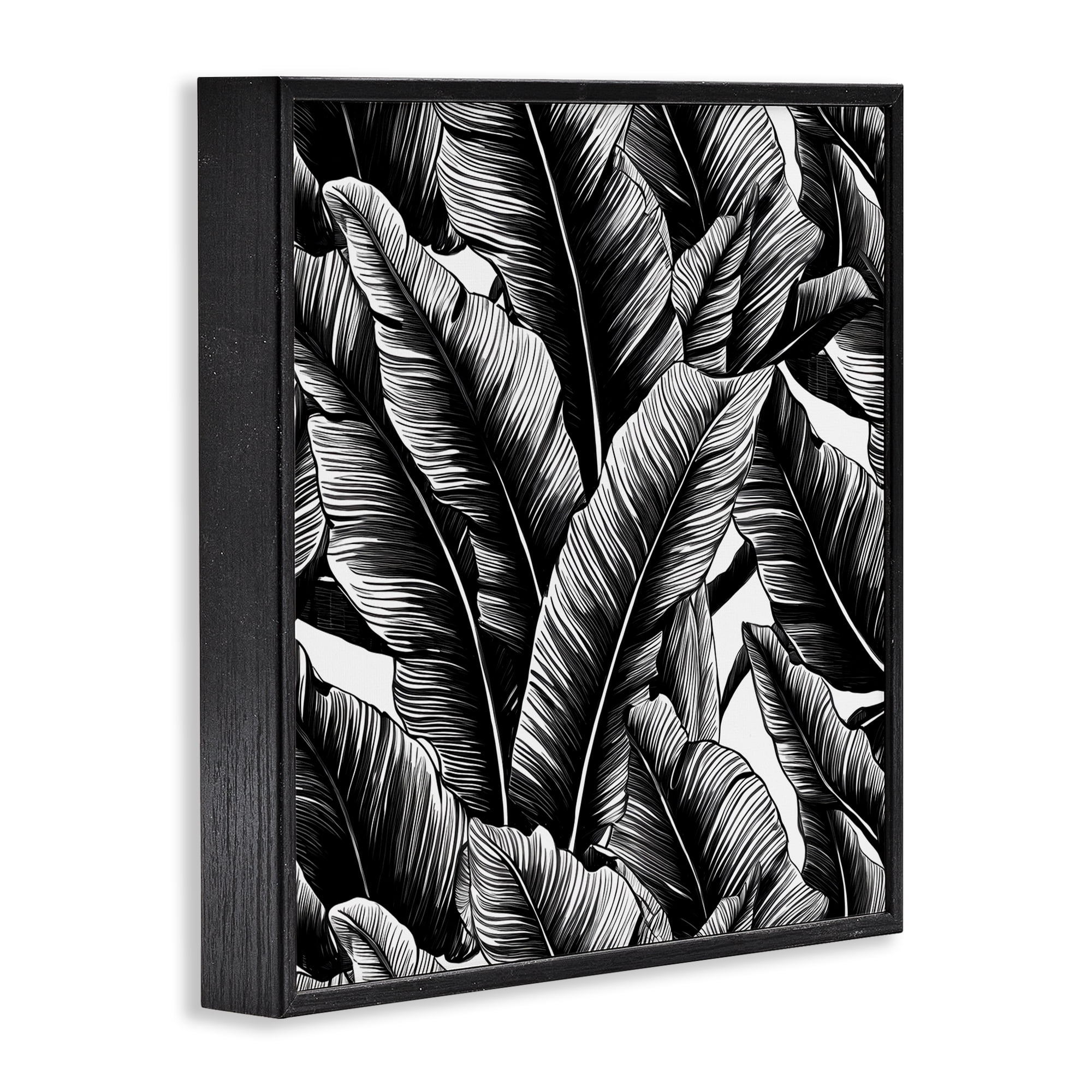 Stupell Industries Black Bold Fronds Botanical & Floral Painting Black Framed Art Print Wall Art, 17 x 17