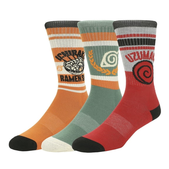 Naurto Uzumaki Leaf and Ichiraku Striped Mens Athletic Crew Socks