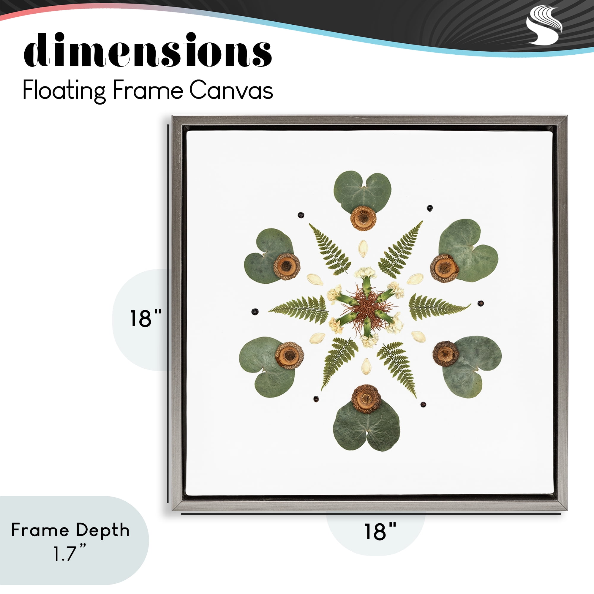 Stupell Industries Lily Pad & Fern Mandala Gray Framed Floater Canvas Wall Art, design by Beth Adoette