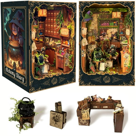 DIY Miniature House Kit,DIY Miniature House Kit for Adult to Build, Small Doll house Set for Adults and Teenagers, Bookshelf Insert Decor, Christmas Birthday Gifts SQ-43