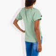 thumbnail image 5 of Women's Short Sleeve V-Neck Blouse with Double Layer Ruffle Sleeve Detail Casual and Chic for Everyday Wear- Small, Green, 5 of 7