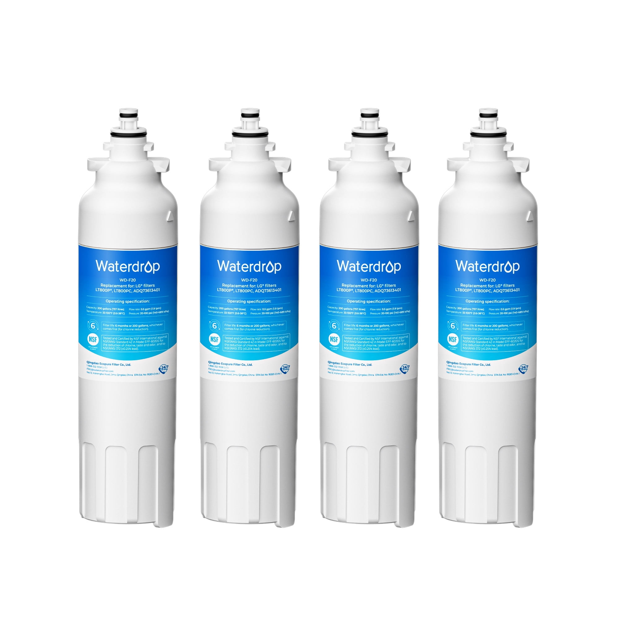 Waterdrop ADQ73613401 Replacement for LG®, ADQ73613402, ADQ73613408, ADQ75795104, Kenmore 9490, LSXS26326S, LMXC23746S, LSXS26366S, LSXS26386D, Refrigerator Water Filter, WD-F20, Pack of 4