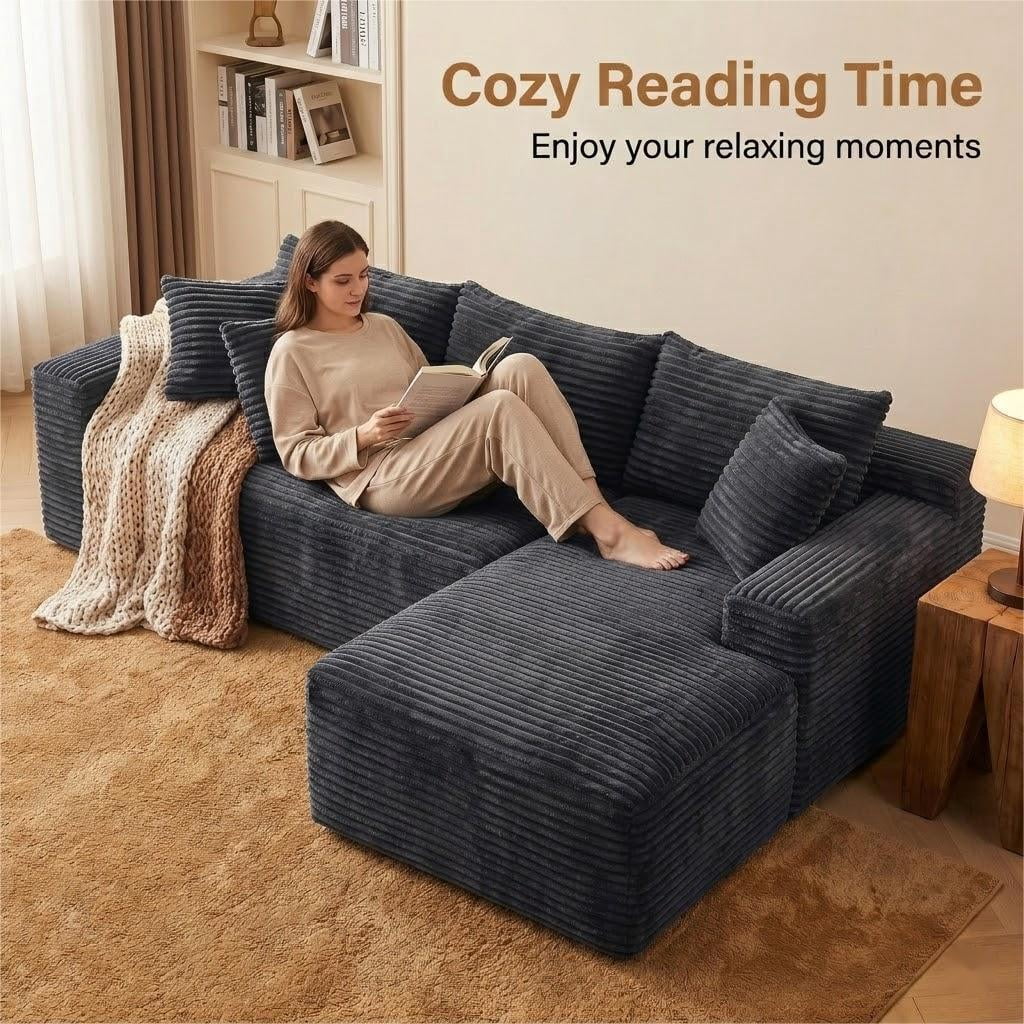 avobird 94.5" Cloud Modular Sectional Sofa Couch with Left Side L-Shape Chaise,Modern Corduroy Upholstered Couches for Living Room Bedroom,Deep Seat Corner Couch, Gray