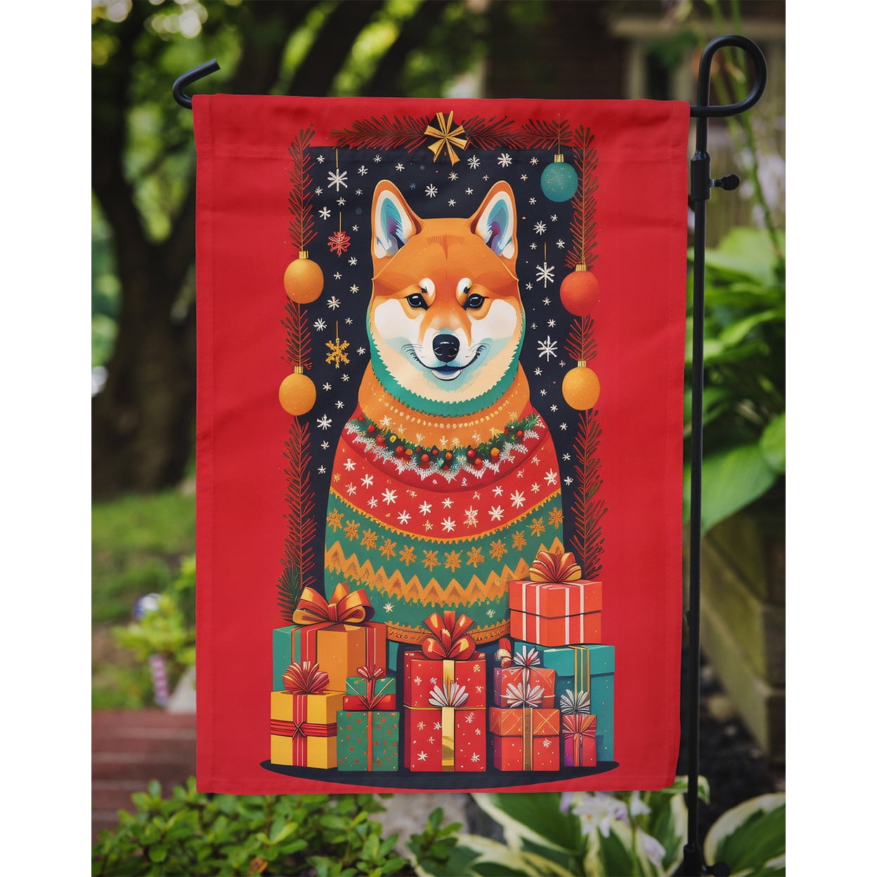 Shiba Inu Holiday Christmas Garden Flag 11.25 in x 15.5 in