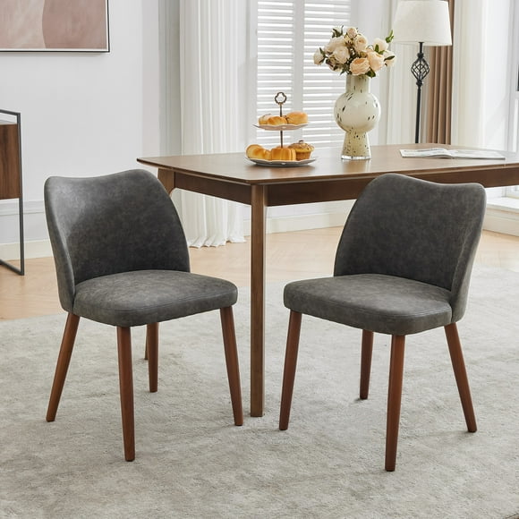 Yiwa Wingback Linen Dining Chair Set, 2-Piece Upholstered Chairs with Thick Cushions & Wooden Legs for Dining Room and Home