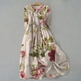 thumbnail image 2 of Pisexur Robe d'Automne pour Femme 2024 Mode Robe de Retour à la Maison à Imprimé Floral Manches Courtes Col Rabattu Robe Maxi Décontractée Fluide Tunique à Col en V Boutonnée avec Cordon Robe de Vacances Robe Grande Taille P-4TG, 2 of 3