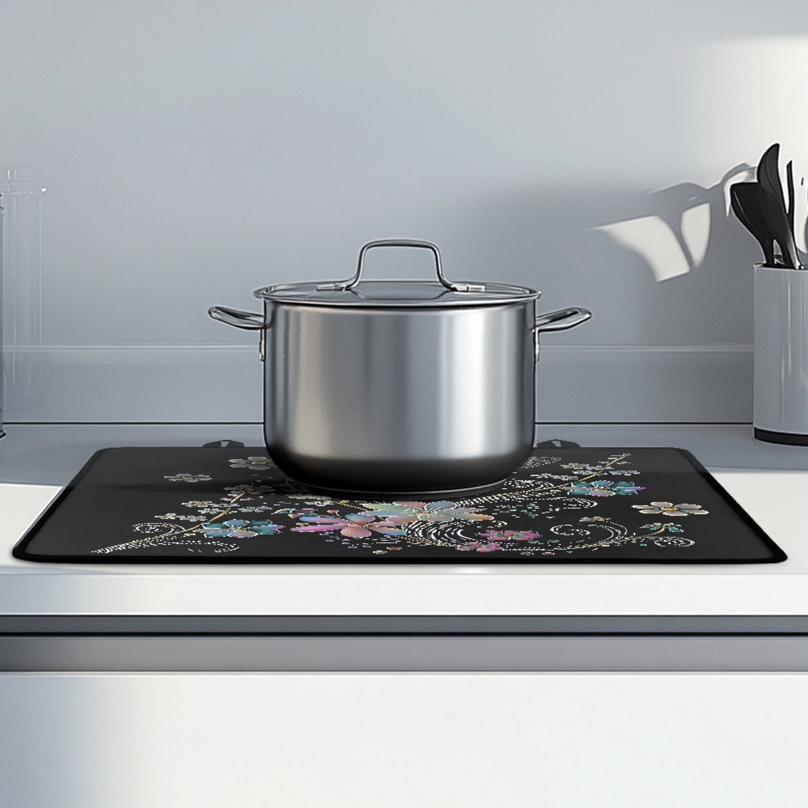 ZIATUBLE Electric Stove Top Cover Induction Stove Top Protector Anti-Scratch Universal Cooktop Mat for Glass Ceramic Stove Top Kitchen Accessories Decor, 29 x 21 Inch, Dragonfly Flower Black
