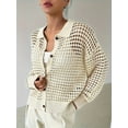 thumbnail image 5 of Women'S Crochet Cardigan Sweater Cardigan Hollow Out Sweater Long Sleeve Button Down Knit Top Cream White M, 5 of 8