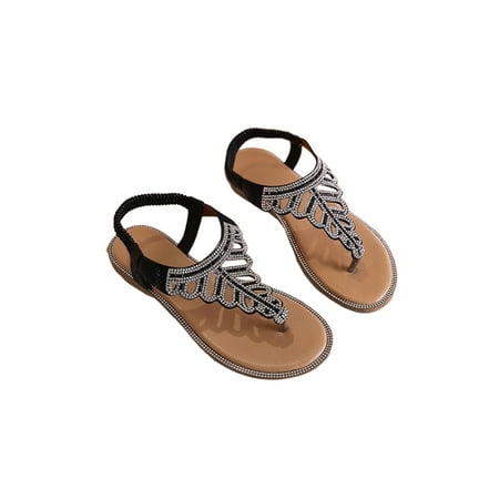 

Tenmix Women s Rhinestone Flats Sandals T-Strap Thong Sandals Flip Flops Sandals for Women Beach Summer Flat Sandals