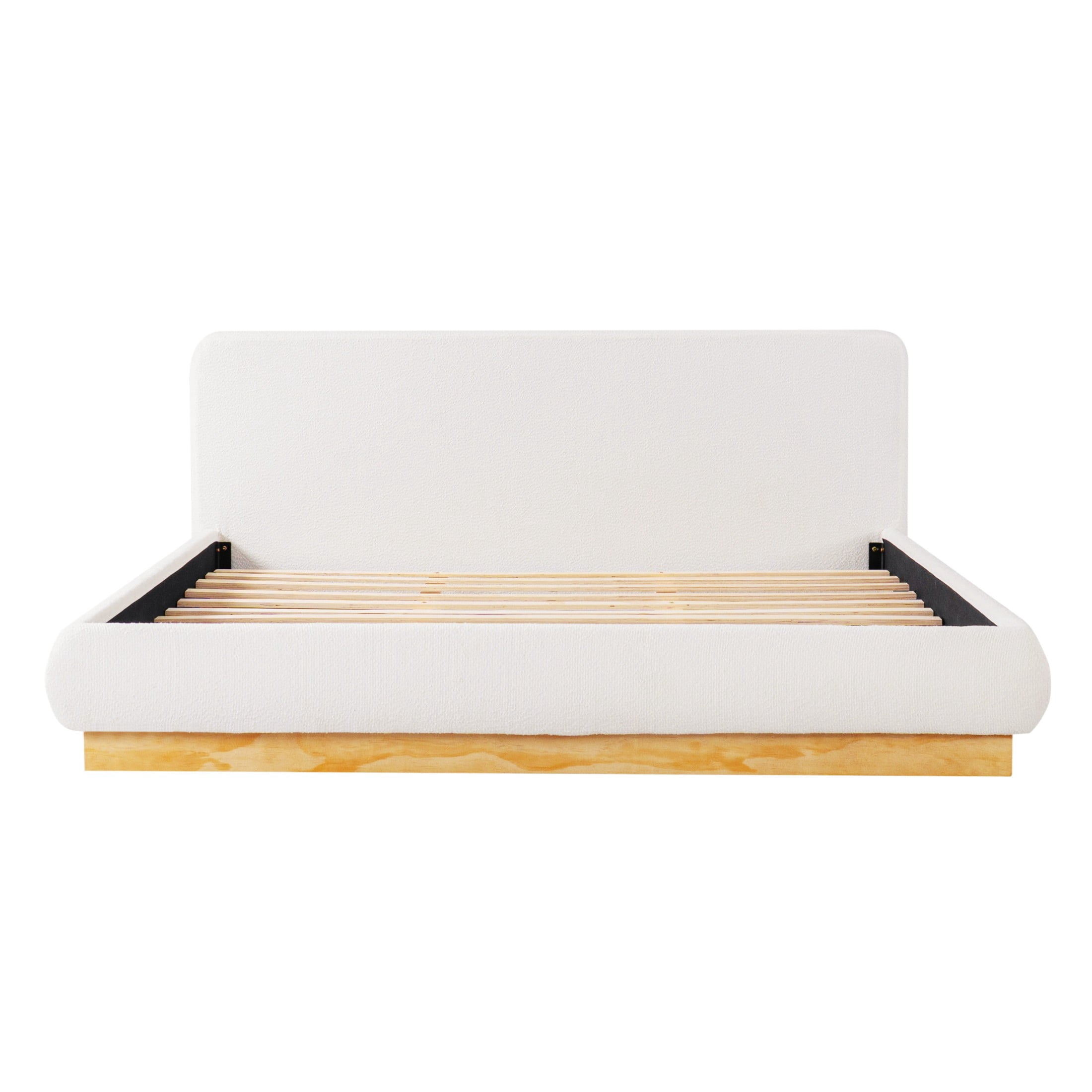 Christopher Knight Home King Boucle Upholstered Platform Bed Frame with Headboard, Natural+White