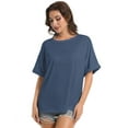 thumbnail image 6 of Women Oversized T-Shirt Round Neck Pull On T-Shirt Basic Casual Loose Fit Workout Tops, 6 of 7