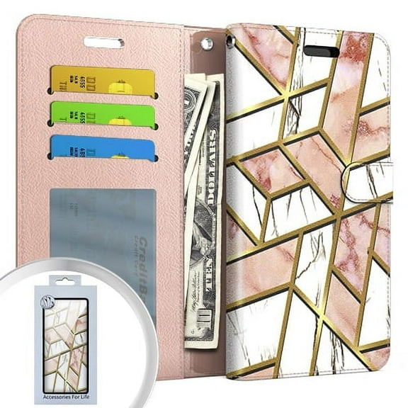 Emax Geo Marble Flip Wallet Case for Moto G Play 2021 - Pink/White