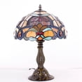 thumbnail image 2 of Bedside Tiffany Table Lamp Orange Stained Glass Flower Liaison Luxurious Style Reading Desk Banker Light 18" Tall Living Bedroom Hotel Victorian Vintage Memory Sympathy  LED Bulb Included, 2 of 6