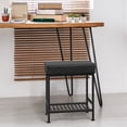 thumbnail image 3 of Vanity Stool with Storage, 20" PU Leather Stool with Adjustable Feet for Bedroom, Living Room, Black, 3 of 9
