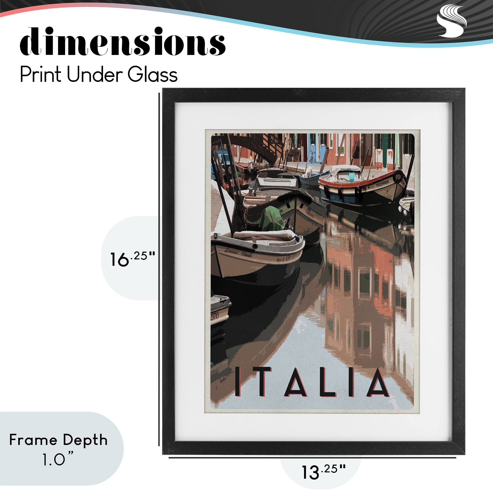 Stupell Industries Italia Canal Poster Black Framed Print Under Glass, design by Shelley Lake