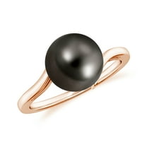 Natural Tahitian Pearl Solitaire Wedding Ring for Women in 925 Sterling Silver/ Rose Gold Plated Birthday Jewelry | Anniversary Gift for Her | Engagement, 9MM, Ring Size: 10