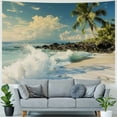 thumbnail image 4 of Creowell  Beach Tapestry Sandy Beach Shore Waves Palm Trees Rocks Island Tapestry Wall Hanging Tropical Hawaii Wall Art Decor for Living Room Bedroom Dorm Home Decor 60x50inch, 4 of 6