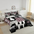 thumbnail image 3 of Deer Comforter Set Queen Size,Bear Hunting Woodland Rustic Cabin Bedding Set Adult,Camping Adventure Geometric Plaid Patchwork Down Comforter,Xmas Pine Tree Quilt Pink Black, 3 of 6