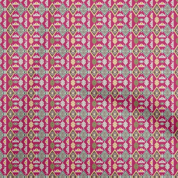 oneOone Velvet Pink Fabric Asian Kilim Sewing Material Print Fabric By The Yard 58 Inch Wide