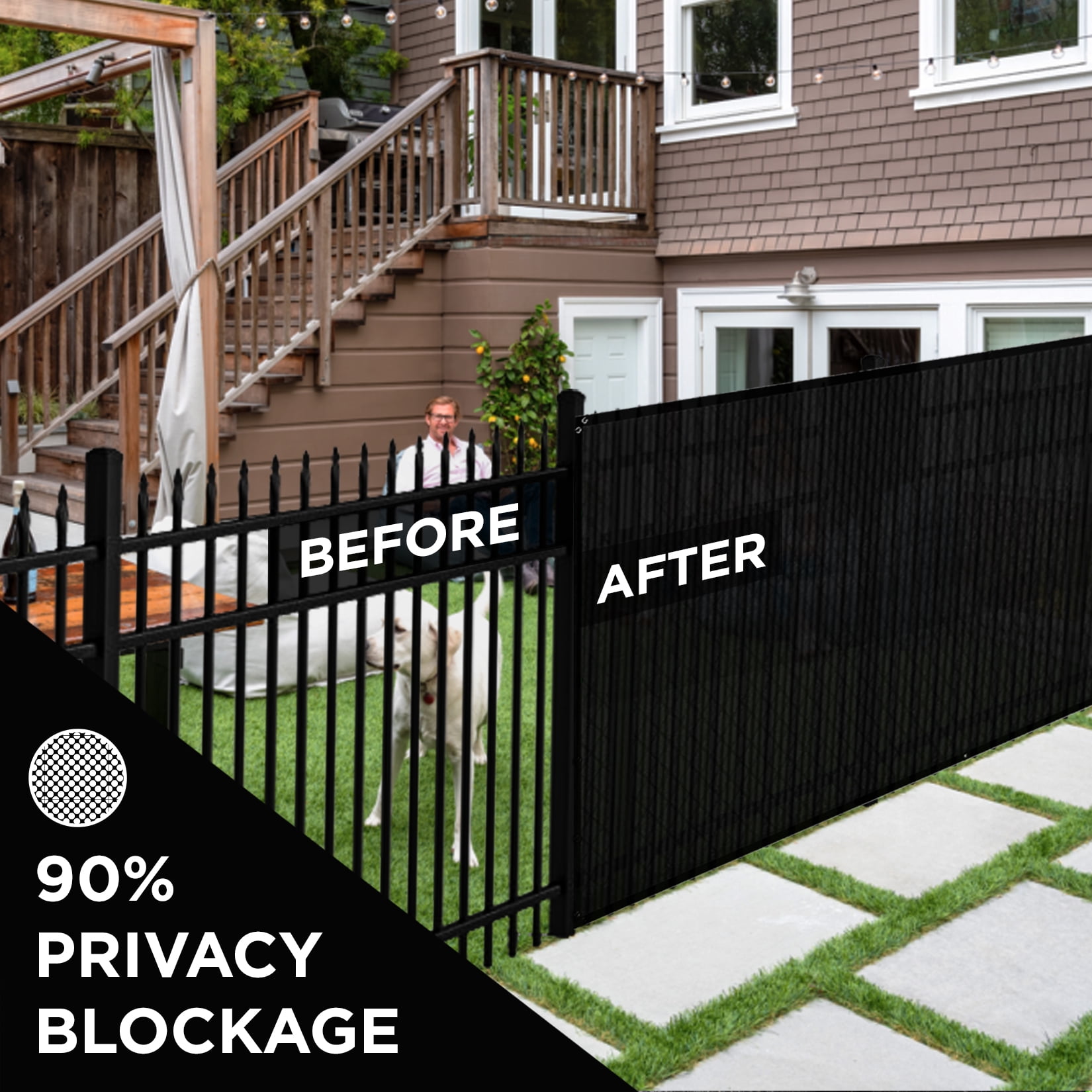 BOEN Privacy Fence Screen Netting, 6 ft x 100 ft, Black, Reinforced Grommets, Commercial Fence Cover