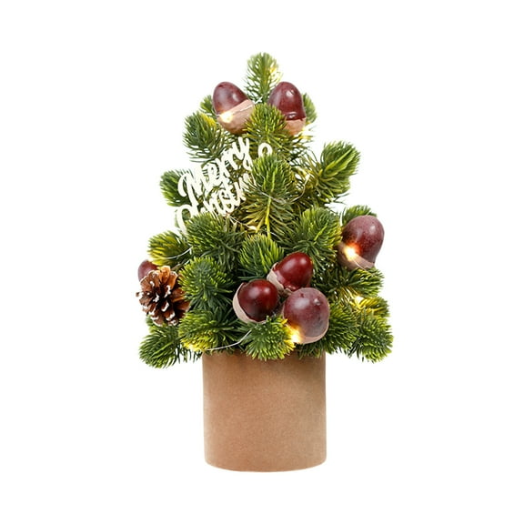 Yhmxh Mini Christmas Tree Xmas Decor, Mini Tabletop Christmas Tree Decor for Desk Bedroom Office, Small Christmas Decorations Desktop Artificial Christmas Tree with Red Christmas Ball Pine Cones