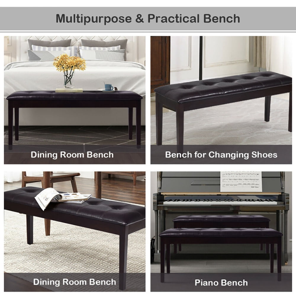 Finihen Upholstered Dining Bench Seat, Entryway Bench, End of Bed Bench, Upholstered Dining Room PU Bench Solid Wood Button Tufted, for Living Room, Bedroom, Hallway, Brown
