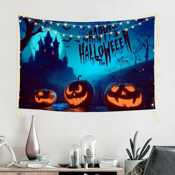 FCXZI Halloween Blacklight Tapestry - Night Tapestry Wall Hanging Haunted Woods with Grave and Pumpkins, UV Reactive Wall Blanket for Bedroom Living Room Dorm Decor 60*40in