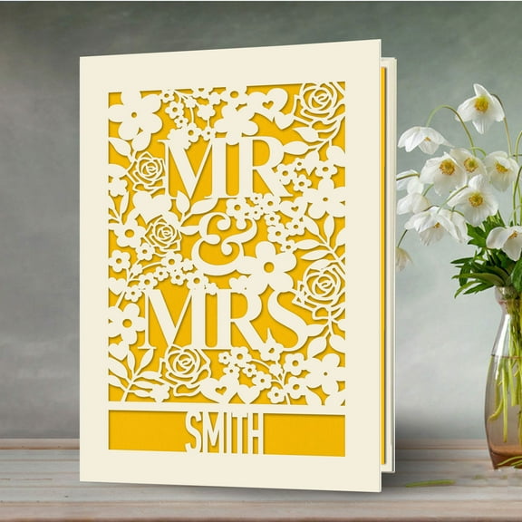 Personalized Floral Wedding Card, Mr & Mrs Wedding Congratulations Card,Well Wishes for the Bride and Groom
