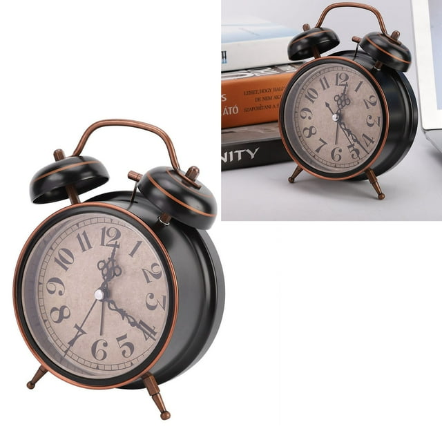 Despertador de Cuerda Sin Pilas, Relaj Con Luz Nocturna, Campana Doble Doble para Uso Domísico, Escritorio de Alarma Retro de 4 Pulgadas