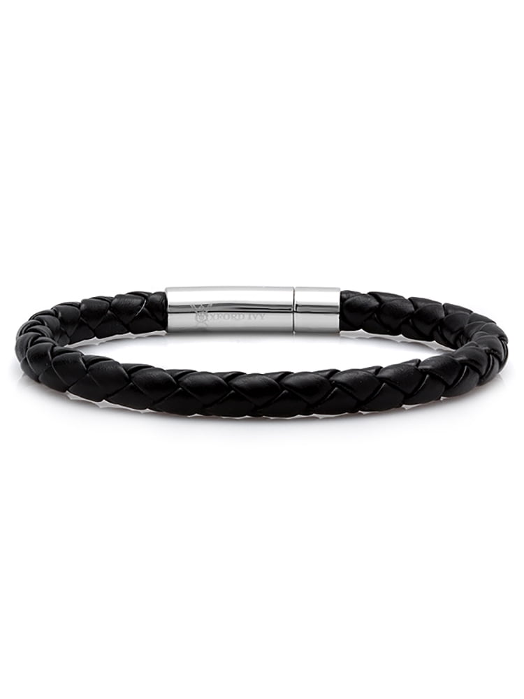 Braided Black Faux Leather Mens Bracelet 6 Mm 8 1 2 Inches With Locking Stainless Steel Clasp Walmart Com