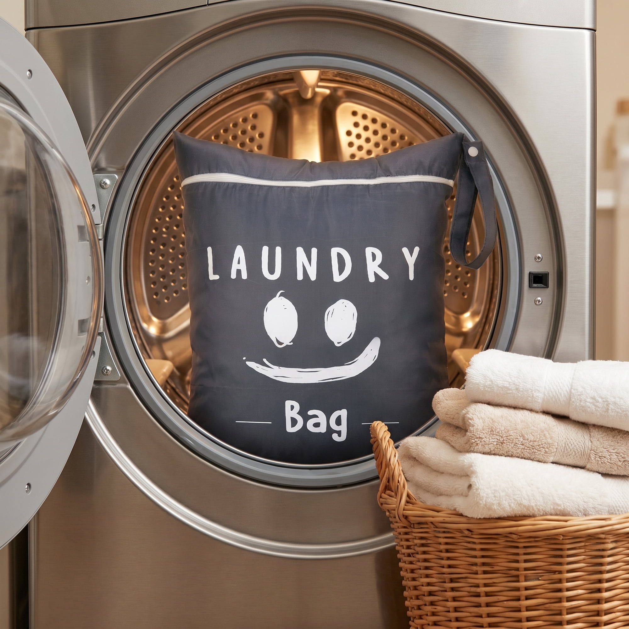 Unique Bargains 2Pcs Oxford Cloth Zipper Mesh Clothes Laundry Bag Gray-White A 15"x18.9"