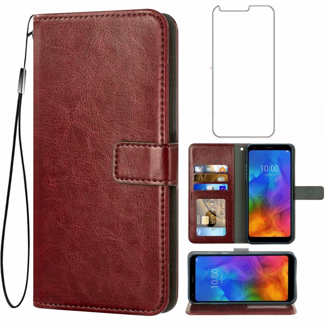 Mobile Phone Cover for Lg Q7, Cover Premium Pu Leather Tpu Flip Cover Magnetic Closure Card Compartment Stand Function Wallet with Lanyard Protective Cover