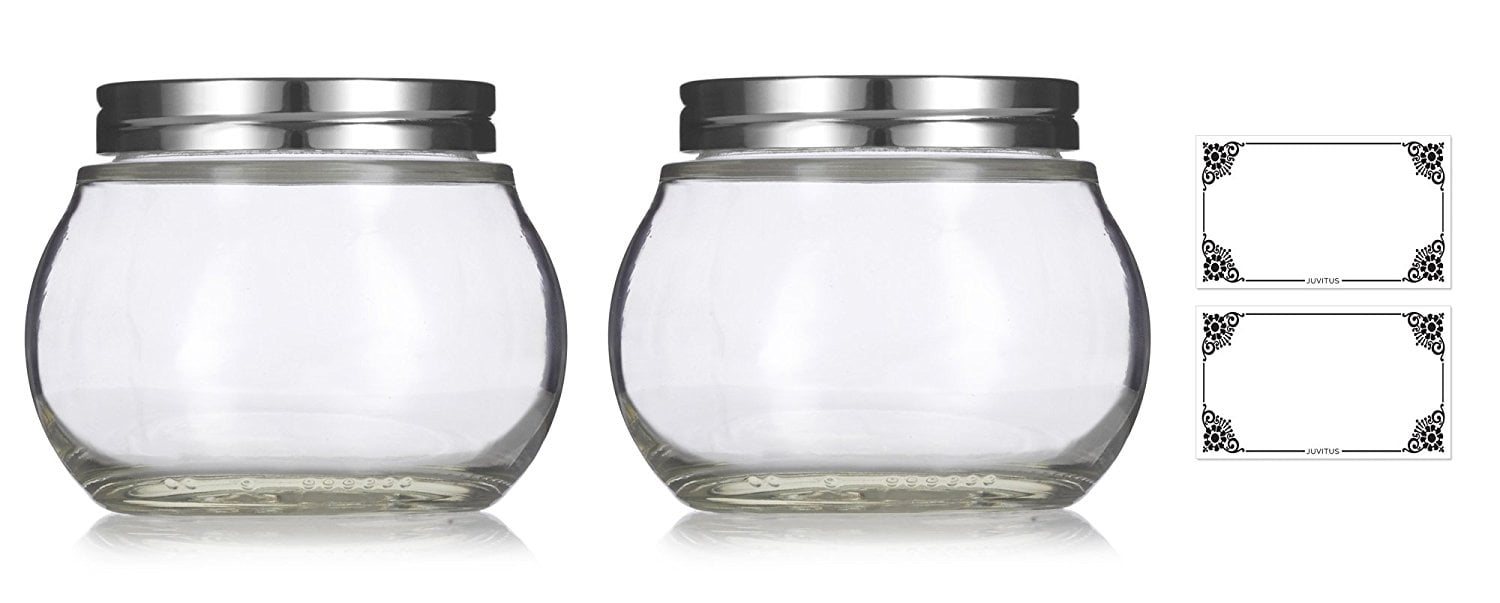 Clear 8 oz / 220 ml Round Glass Jar with Silver Metal Lid (2 pack
